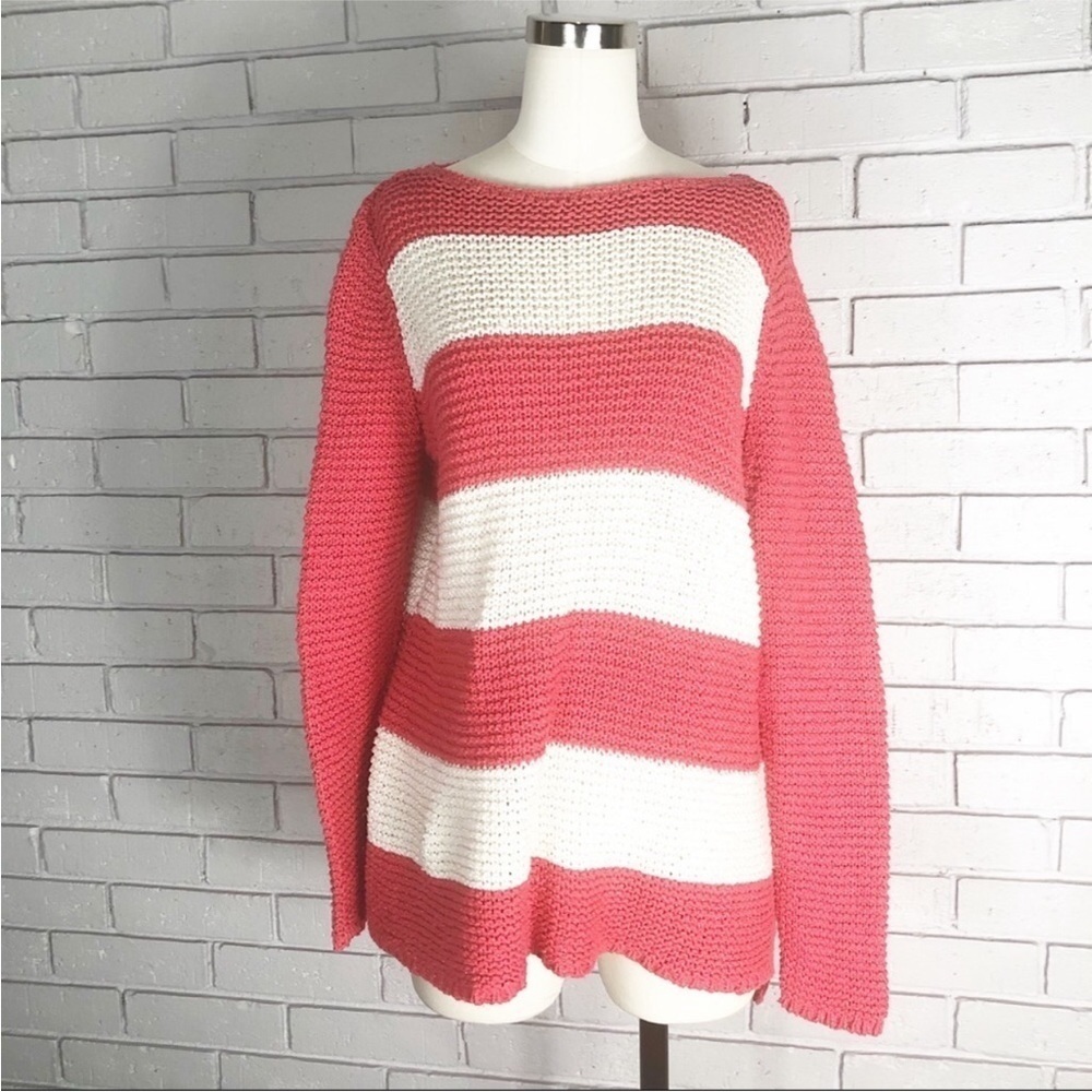 Chico’s Women’s Coral Striped Knit Sweater‎